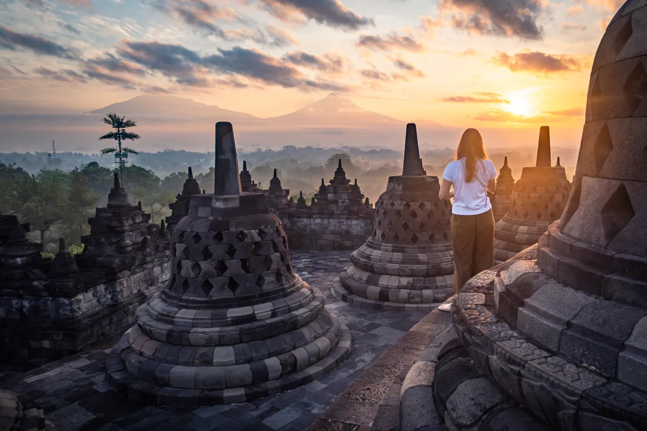 Stupas at Dawn — Borobudur, Java